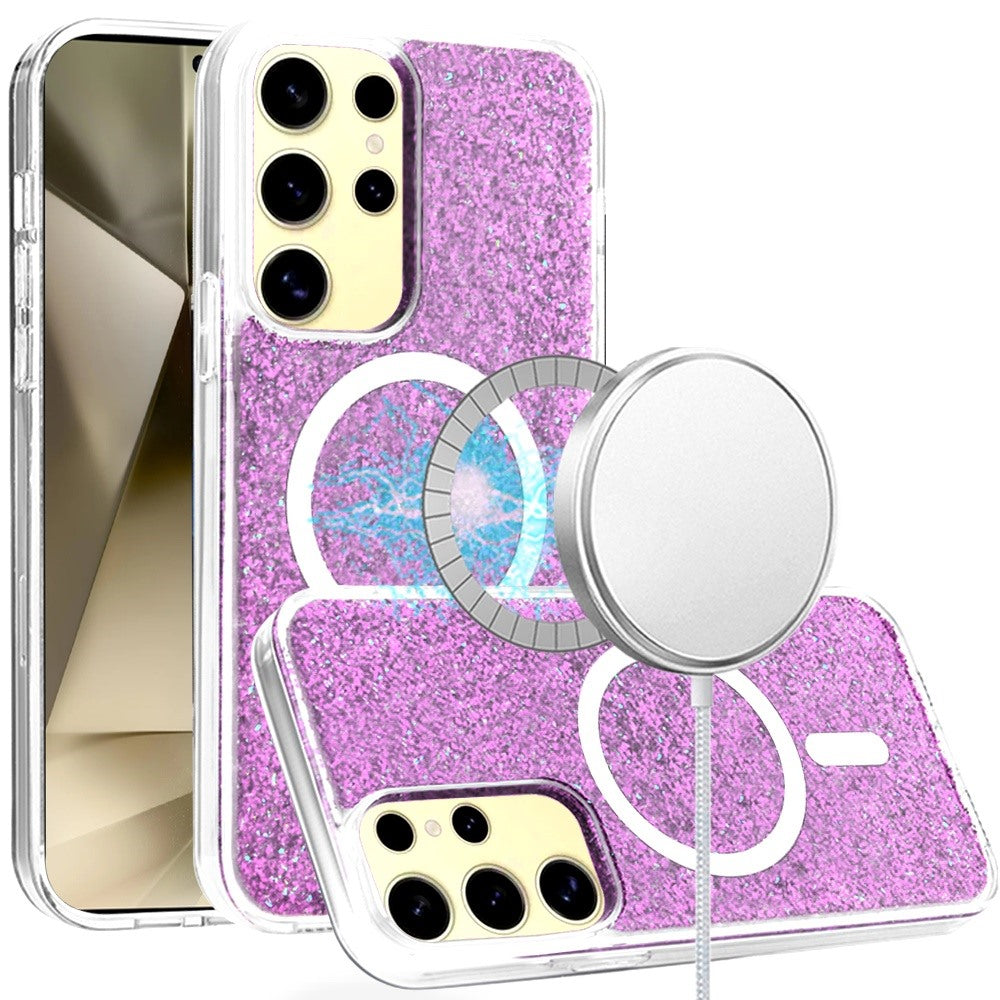 For Samsung Galaxy S24+ Plus Case Magnetic Charging Epoxy Glitter Phone Cover