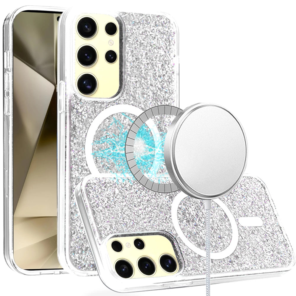 For Samsung Galaxy S24+ Plus Case Magnetic Charging Epoxy Glitter Phone Cover