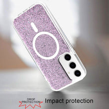 For Samsung S24/S25 Case Magnetic Circle Epoxy Full Glitter + Tempered Glass