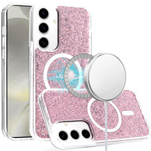 For Samsung S24/S25 Case Magnetic Circle Epoxy Full Glitter + Tempered Glass