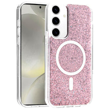 For Samsung S24/S25 Case Magnetic Circle Epoxy Full Glitter + Tempered Glass