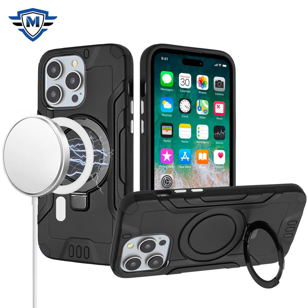 For iPhone 15 PRO Case Magnetic Charging Brushed Metallic + 2 Tempered Glass