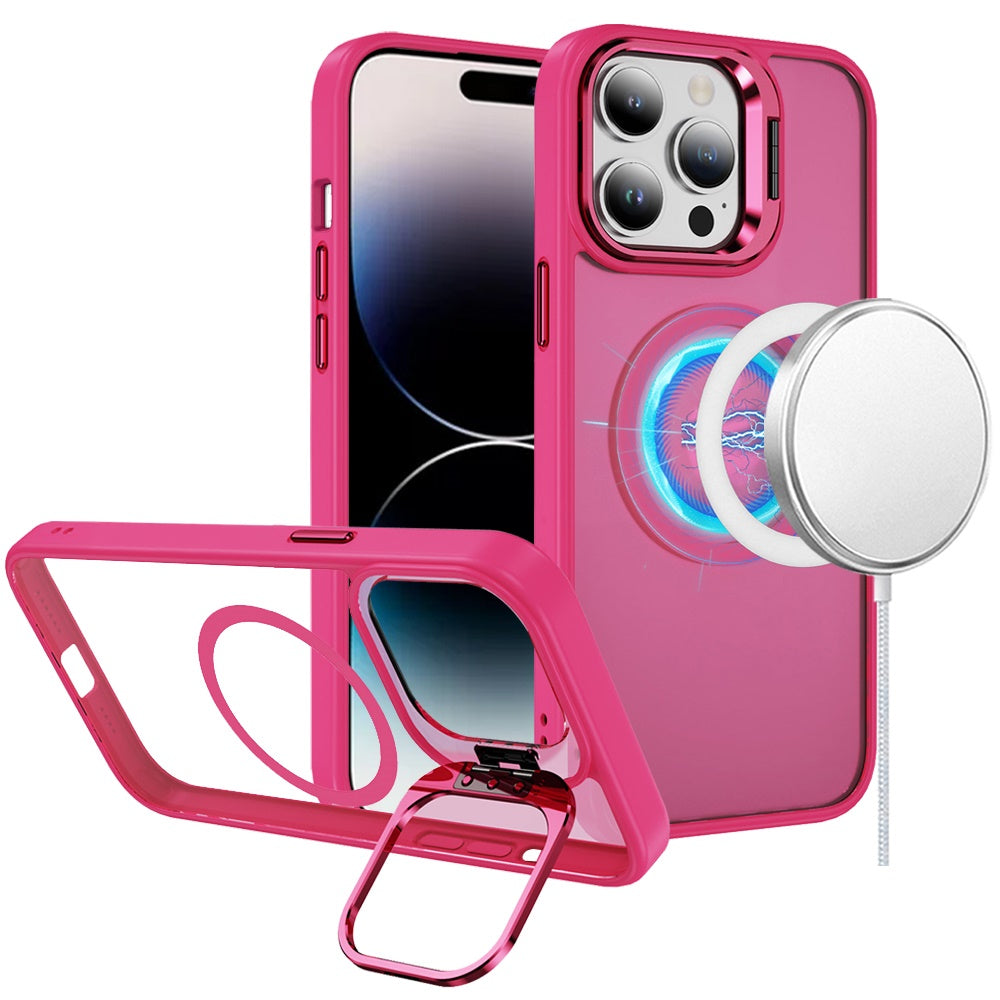 For iPhone 14 PRO MAX 6.7 in. Case Magnetic Circle w/ Metallic Camera Lens Stand