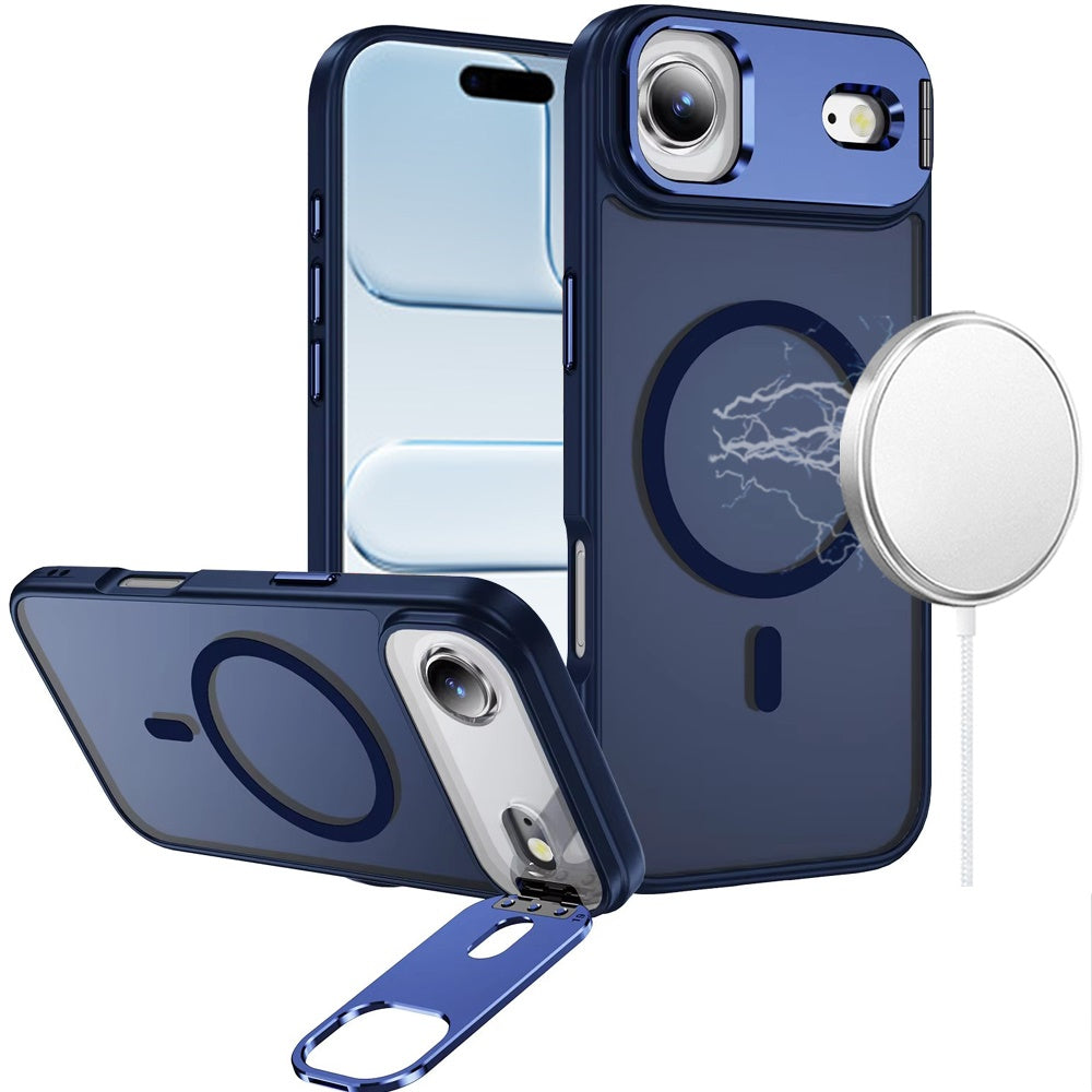 For iPhone Air Case Magnetic Circle with Metallic Lens Stand + Tempered Glass