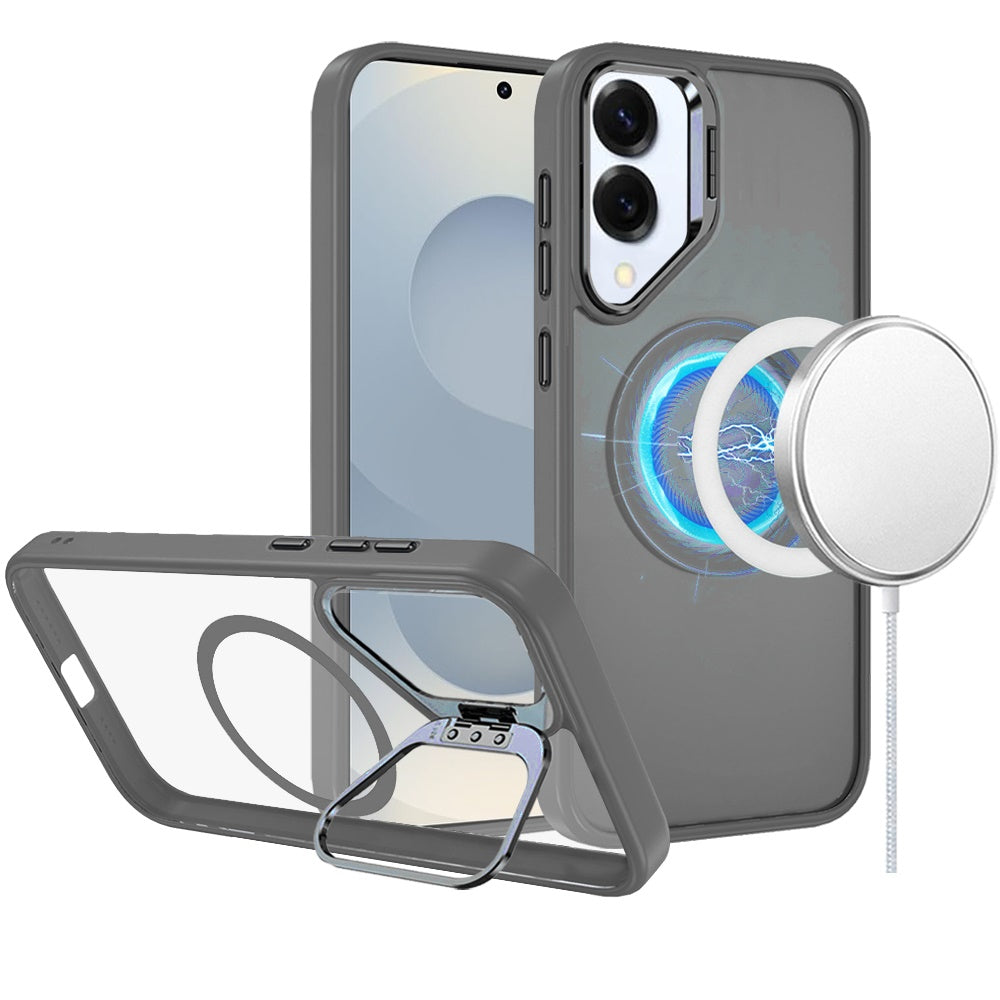 For Samsung S25 Edge Case Magnetic Circle Camera Lens Stand + Tempered Glass
