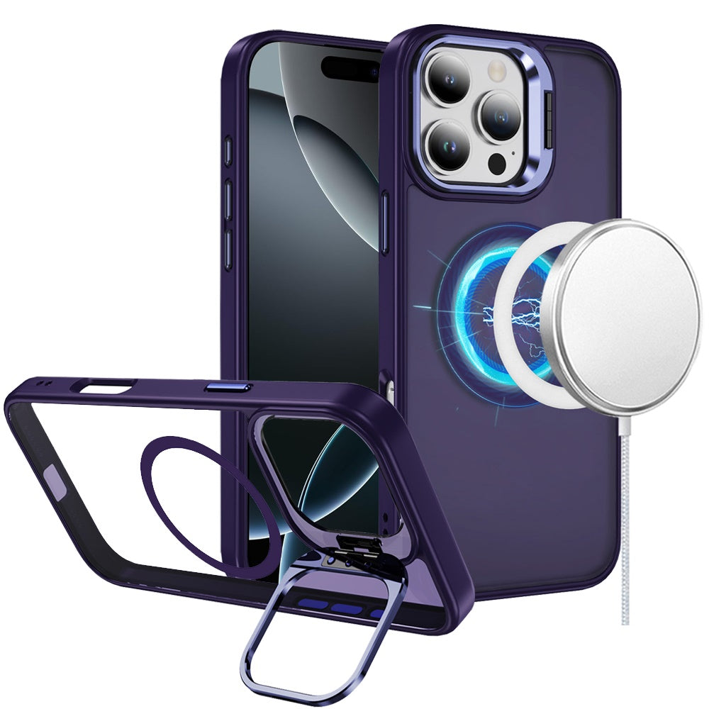 For iPhone 16 PRO MAX Case Magnetic Circle w/ Camera Lens Stand + Tempered Glass