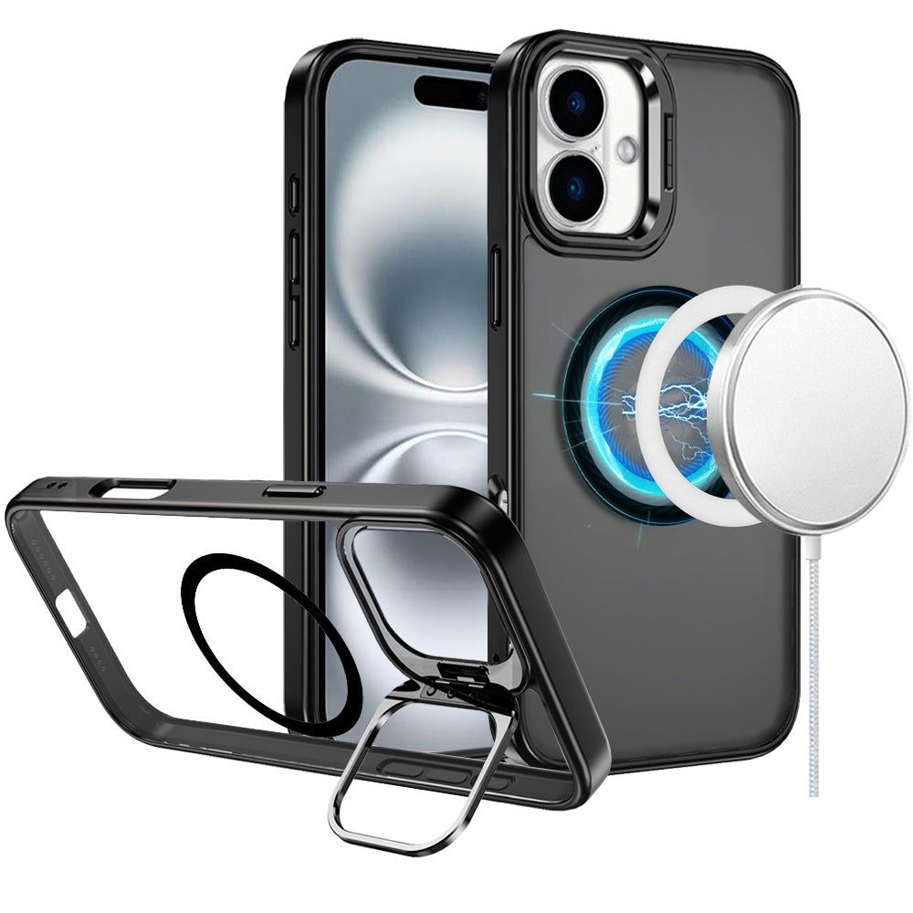 For iPhone 16 Plus 6.7in Case Magnetic Circle Rear Lens Stand + Tempered Glass