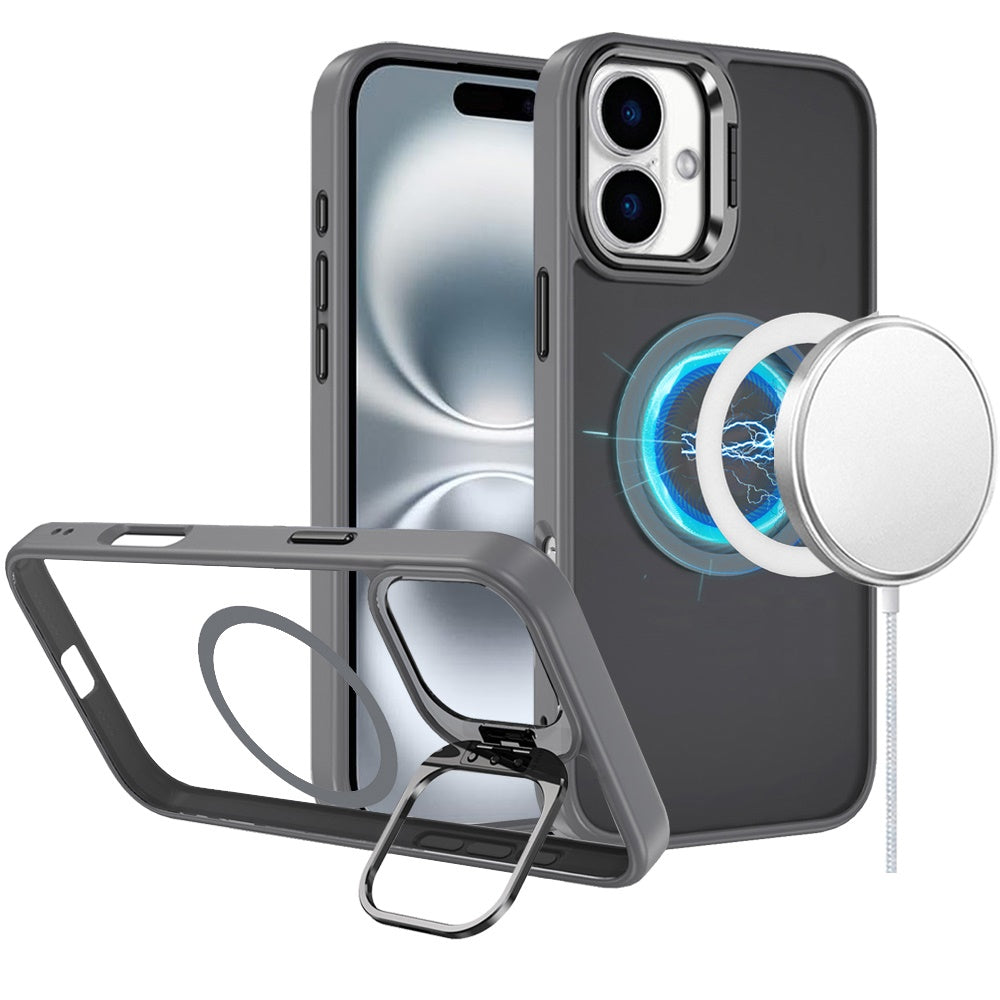 For iPhone 16 Plus 6.7in Case Magnetic Circle Rear Lens Stand + Tempered Glass