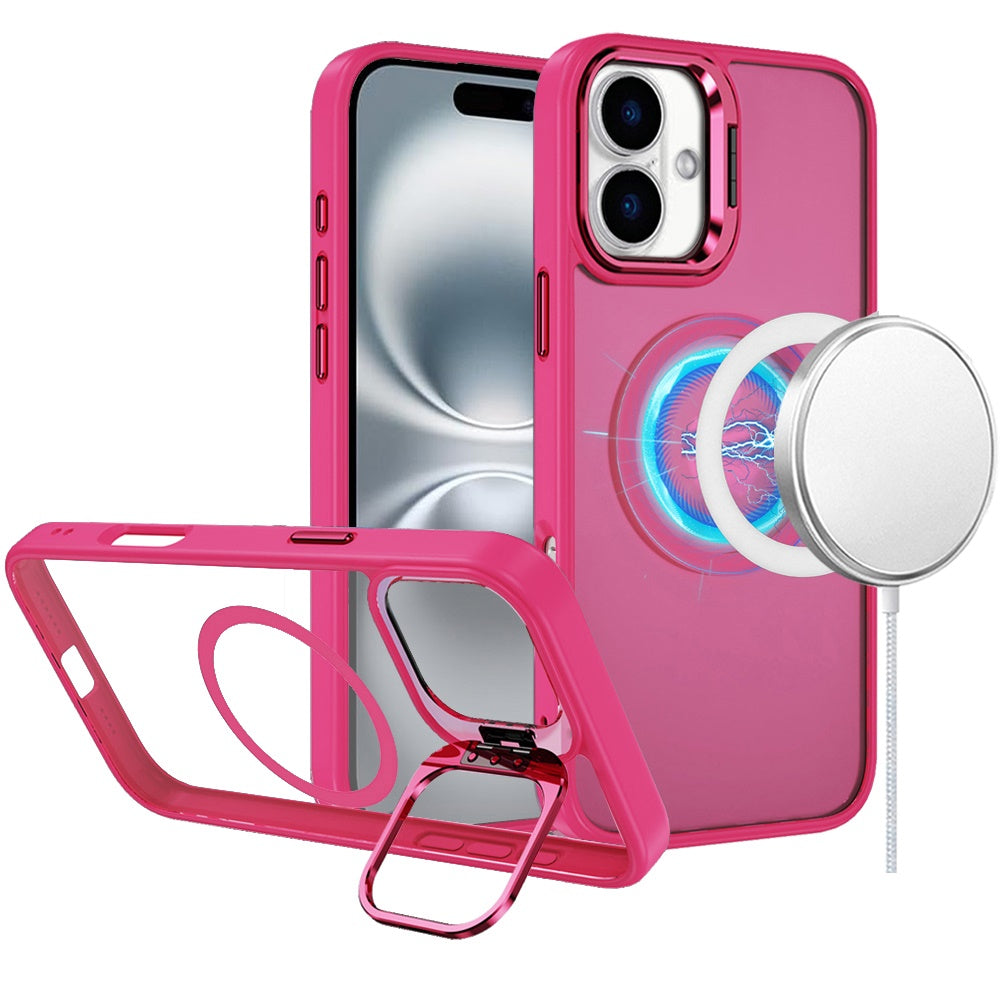 For iPhone 16 Plus 6.7in Case Magnetic Circle Rear Lens Stand + Tempered Glass