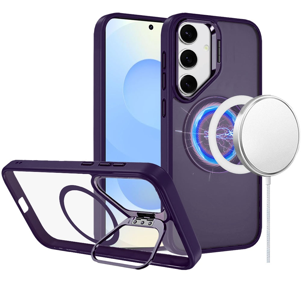 For Samsung S25+/S24+ Case Magnetic Circle w/ Camera Lens Stand + Tempered Glass