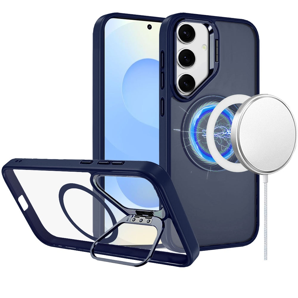 For Samsung S25+/S24+ Case Magnetic Circle w/ Camera Lens Stand + Tempered Glass