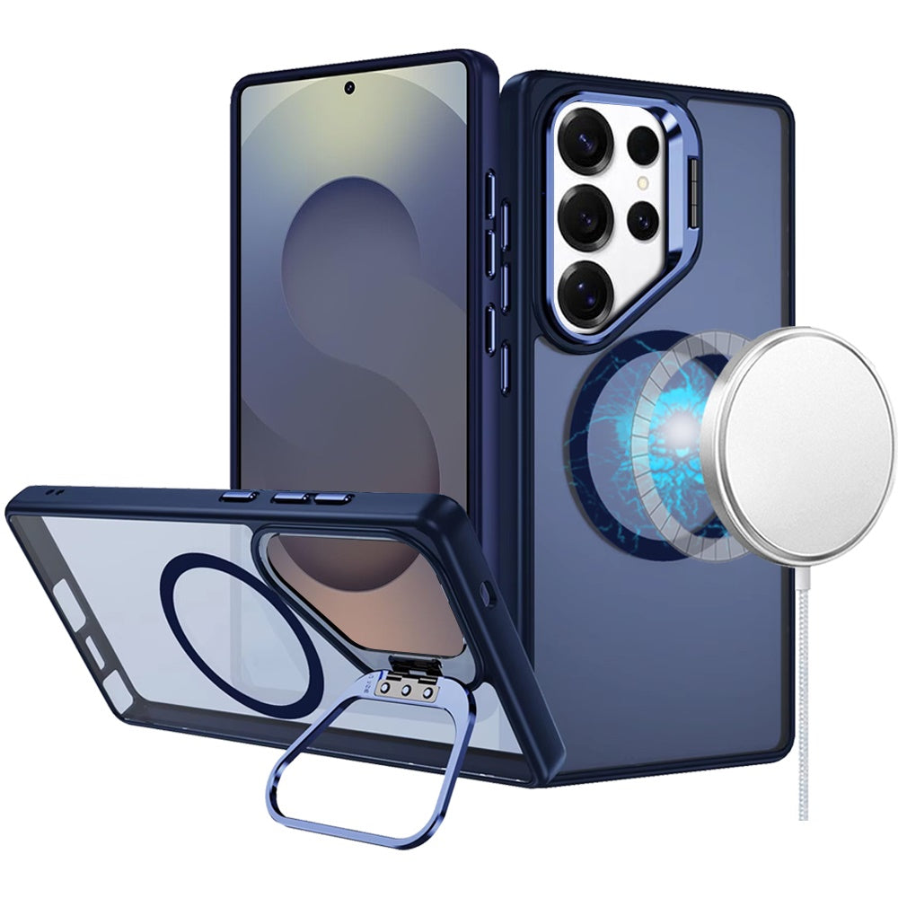 For Samsung S25 Ultra Case Magnetic Circle w/ Camera Lens Stand + Tempered Glass