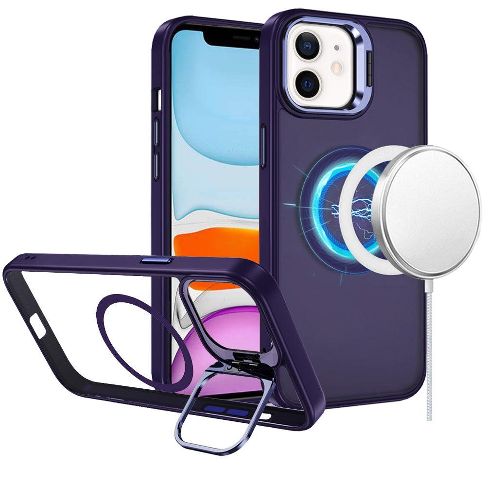 For iPhone 11 6.1 in. Case Magnetic Circle w/ Camera Lens Stand + Tempered Glass
