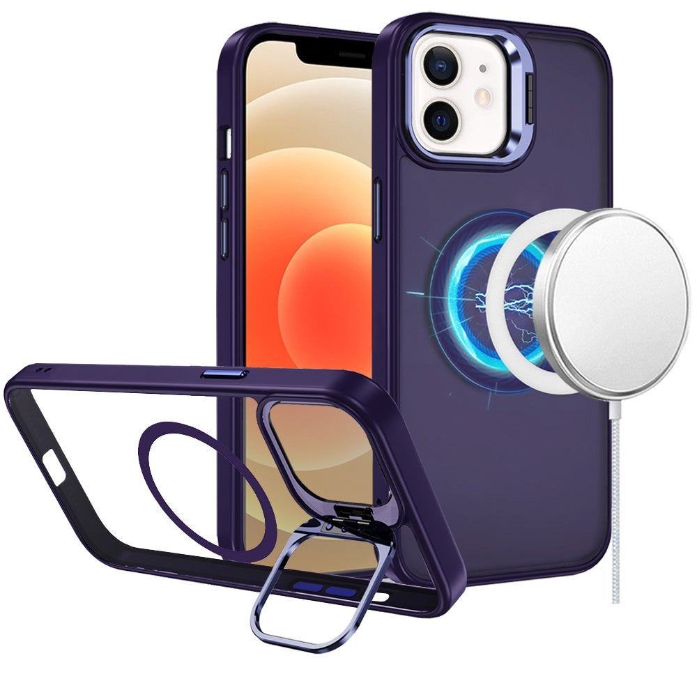 For iPhone 12/12 Pro Case Magnetic Circle w/ Camera Lens Stand + Tempered Glass