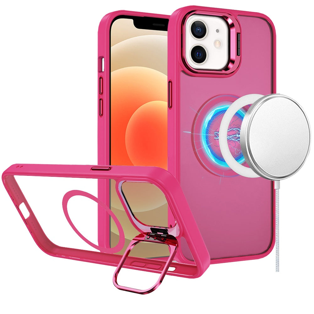 For iPhone 12/12 Pro Case Magnetic Circle w/ Camera Lens Stand + Tempered Glass