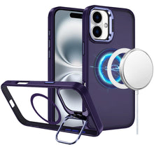For iPhone 16 6.1inch Case Magnetic Circle w/ Camera Lens Stand + Tempered Glass