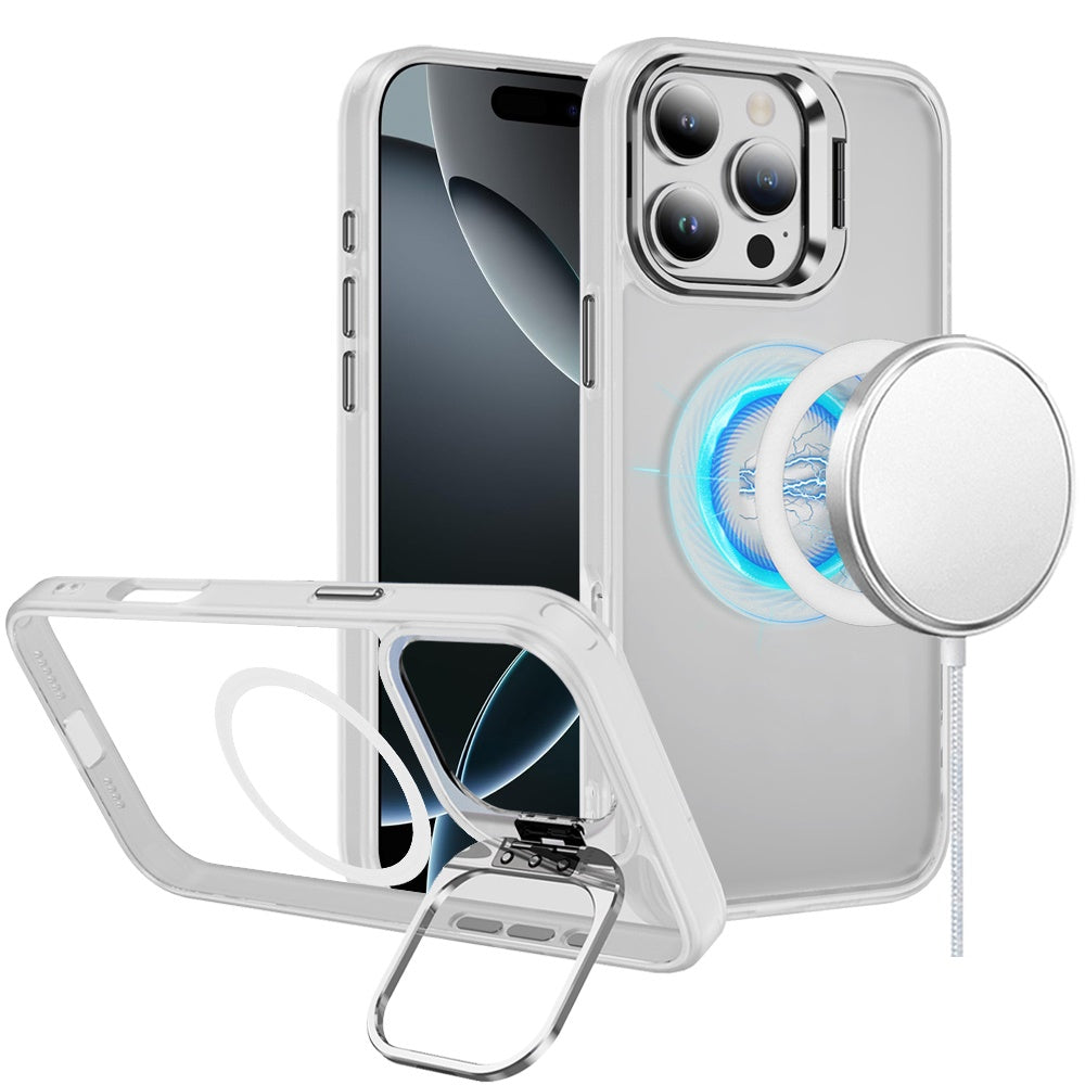 For iPhone 16 Pro 6.3in Case Magnetic Circle Rear Lens Stand + Tempered Glass