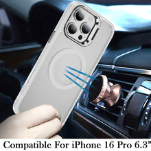 For iPhone 16 Pro 6.3in Case Magnetic Circle Rear Lens Stand + Tempered Glass