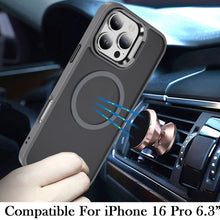 For iPhone 16 Pro 6.3in Case Magnetic Circle Rear Lens Stand + Tempered Glass