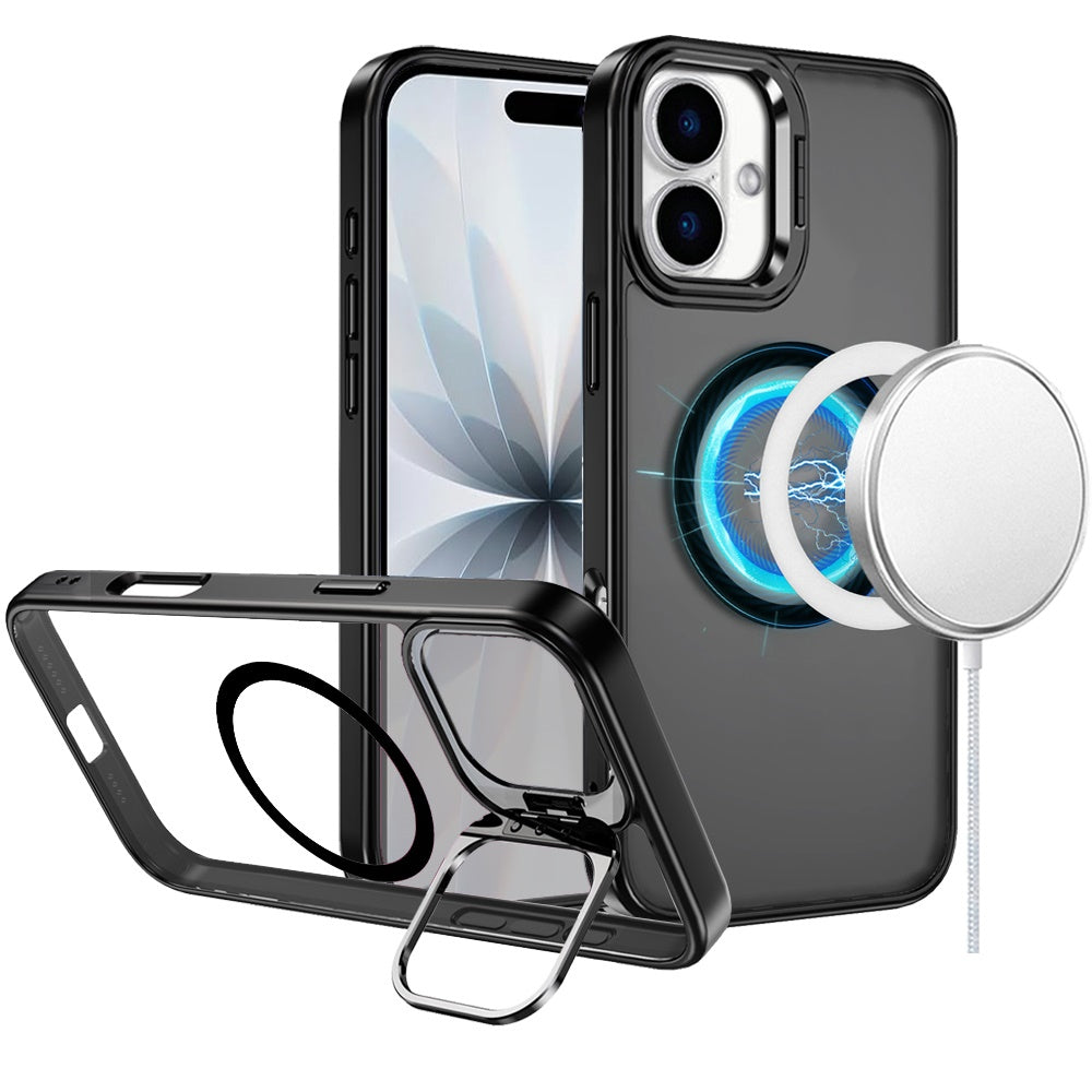 For iPhone 17 Case Magnetic Circle with Metallic Lens Stand + Tempered Glass