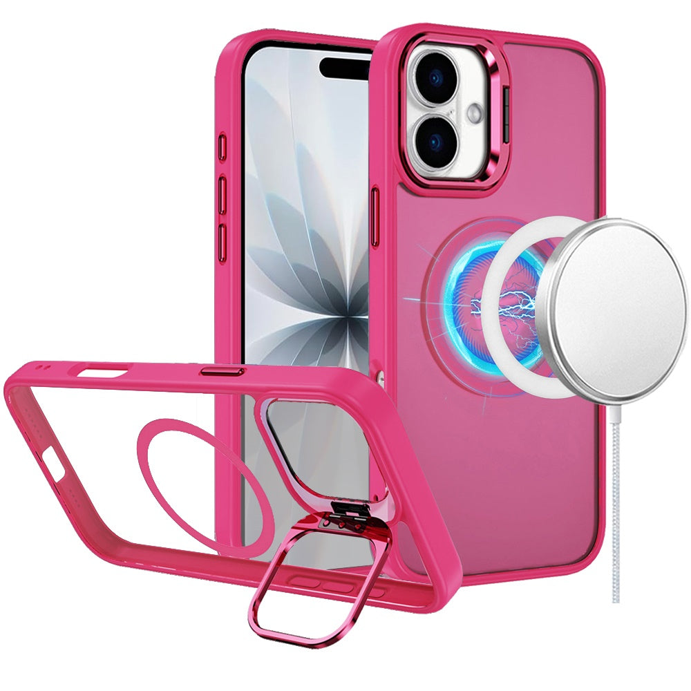 For iPhone 17 Case Magnetic Circle with Metallic Lens Stand + Tempered Glass