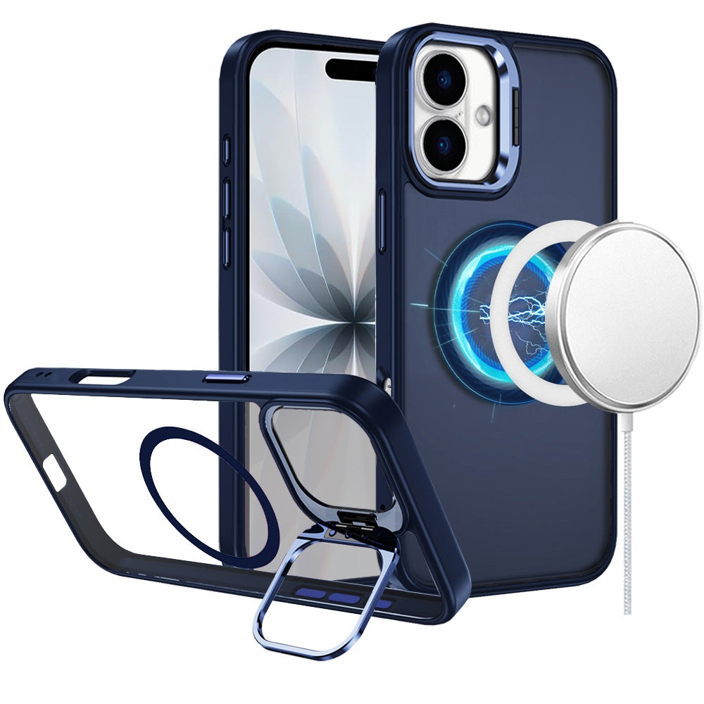 For iPhone 17 Case Magnetic Circle with Metallic Lens Stand + Tempered Glass