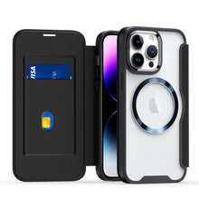 For iPhone 11 6.1 in. Case Bank Card Flap Magnetic Circle Hybrid +Tempered Glass