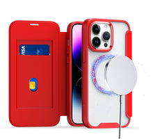 For iPhone 15 PRO Case Bank Card Flap Magnetic Charging Cover + 2 Tempered Glass