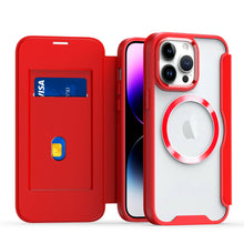 For iPhone 12/12 Pro Case Single Card with Flap Magnetic Circle + Tempered Glass