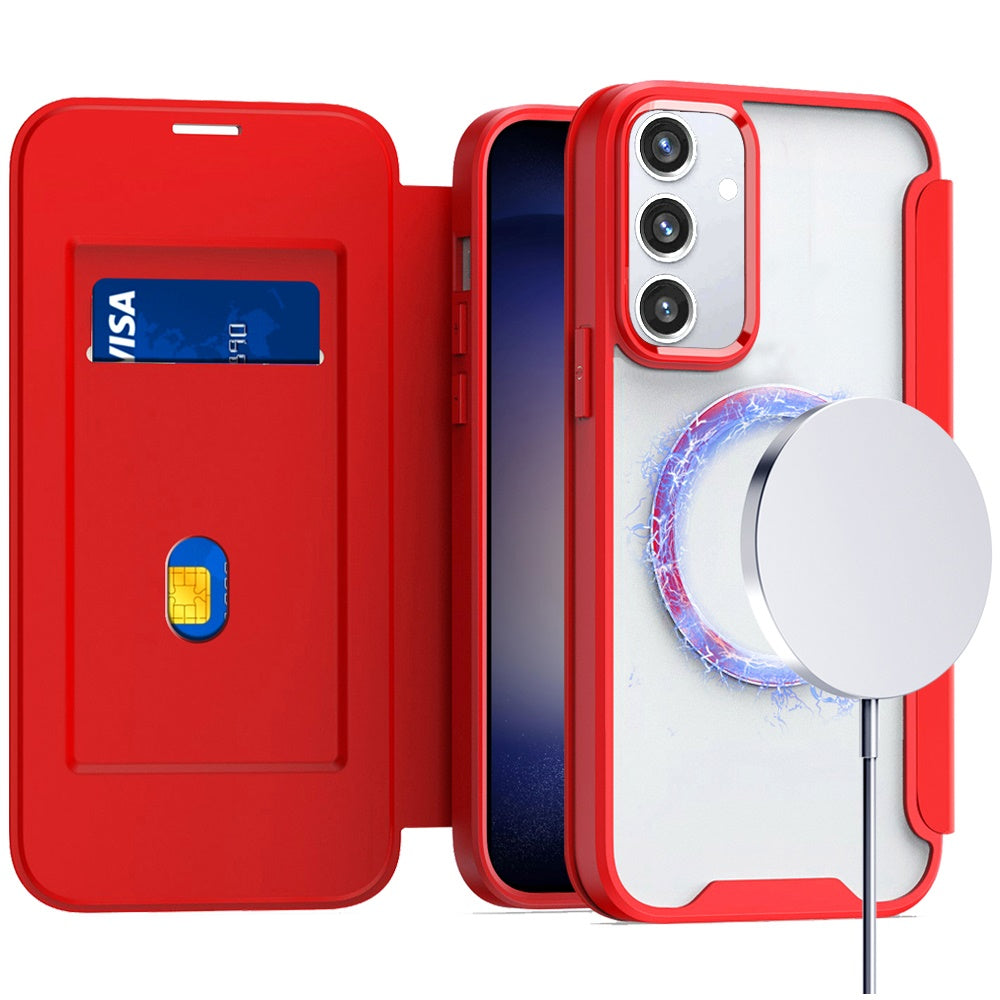 For Samsung S23 FE 5G Case Bank Card Flap Magnetic Circle + Tempered Glass