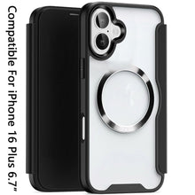 For iPhone 16 Plus 6.7in Case Card Flap Magnetic Circle Cover + Tempered Glass