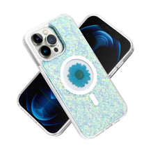 For iPhone 13/14 Case Epoxy Real Flower Glitter Hybrid Cover + Tempered Glass