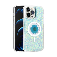 For iPhone 13/14 Case Epoxy Real Flower Glitter Hybrid Cover + Tempered Glass