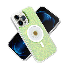 For iPhone 13/14 Case Epoxy Real Flower Glitter Hybrid Cover + Tempered Glass