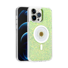 For iPhone 13/14 Case Epoxy Real Flower Glitter Hybrid Cover + Tempered Glass