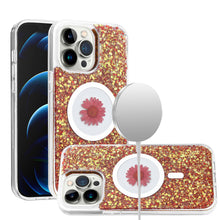 For iPhone 13 Pro Max 6.7 inch Case Epoxy Flower Glitter Magnetic Circle Cover