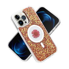 For iPhone 13 Pro Max 6.7 inch Case Epoxy Flower Glitter Magnetic Circle Cover