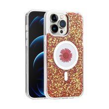 For iPhone 13 Pro Max 6.7 inch Case Epoxy Flower Glitter Magnetic Circle Cover