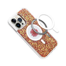 For iPhone 13 Pro Max 6.7 inch Case Epoxy Flower Glitter Magnetic Circle Cover