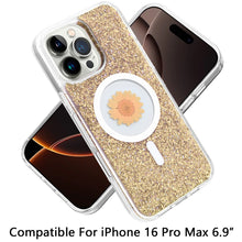 For iPhone 16 PRO MAX Case Epoxy Real Flower Glitter Hybrid + Tempered Glass