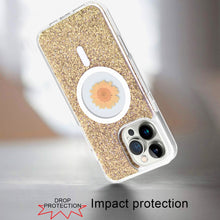 For iPhone 16 PRO MAX Case Epoxy Real Flower Glitter Hybrid + Tempered Glass