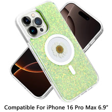 For iPhone 16 PRO MAX Case Epoxy Real Flower Glitter Hybrid + Tempered Glass