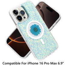 For iPhone 16 PRO MAX Case Epoxy Real Flower Glitter Hybrid + Tempered Glass