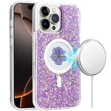 For iPhone 16 PRO MAX Case Epoxy Real Flower Glitter Hybrid + Tempered Glass