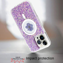 For iPhone 16 PRO MAX Case Epoxy Real Flower Glitter Hybrid + Tempered Glass