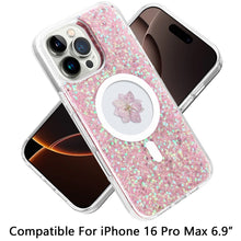 For iPhone 16 PRO MAX Case Epoxy Real Flower Glitter Hybrid + Tempered Glass