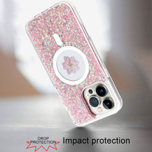 For iPhone 16 PRO MAX Case Epoxy Real Flower Glitter Hybrid + Tempered Glass