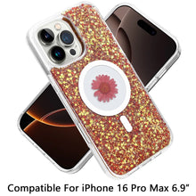 For iPhone 16 PRO MAX Case Epoxy Real Flower Glitter Hybrid + Tempered Glass