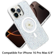 For iPhone 16 PRO MAX Case Epoxy Real Flower Glitter Hybrid + Tempered Glass