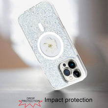 For iPhone 16 PRO MAX Case Epoxy Real Flower Glitter Hybrid + Tempered Glass